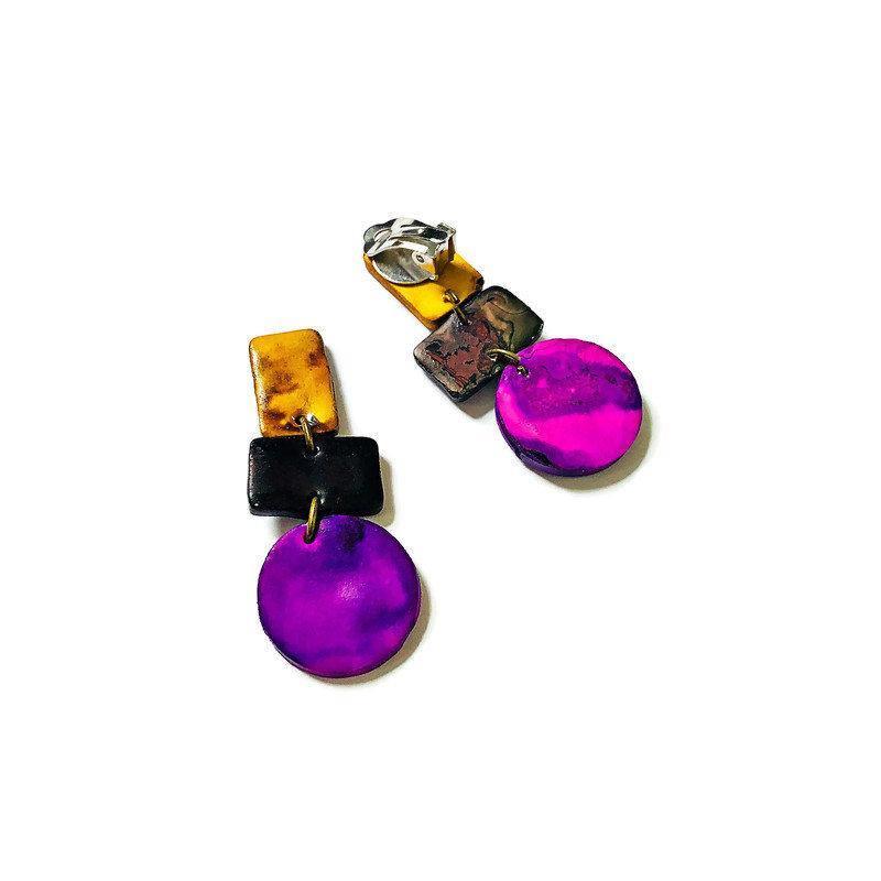 Multi-Shape Statement Necklace, Polymer Clay Bib Painted with Alcohol Ink