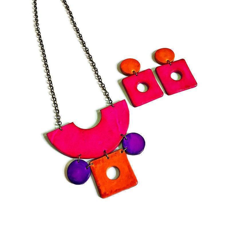 Neon Statement Jewelry Set with Matching Earrings-0
