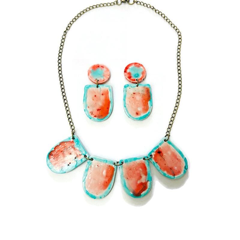 Pink & Blue Abstract Statement Earrings Handmade