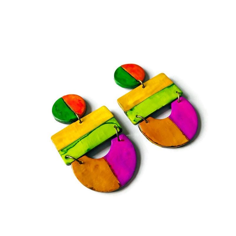 Vibrant Geometric Earrings with Stripes