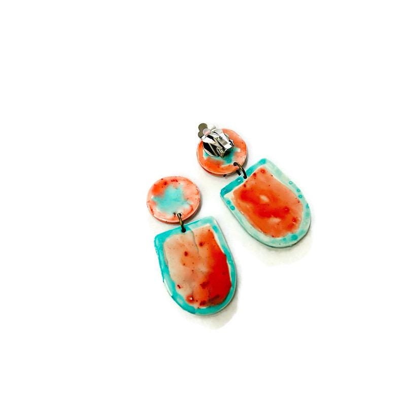 Pink & Blue Abstract Statement Earrings Handmade