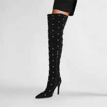 Pointed Toe Bead Rivet Knee High Boots