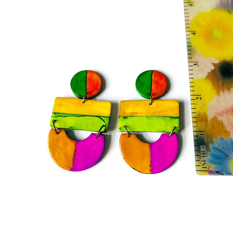 Vibrant Geometric Earrings with Stripes
