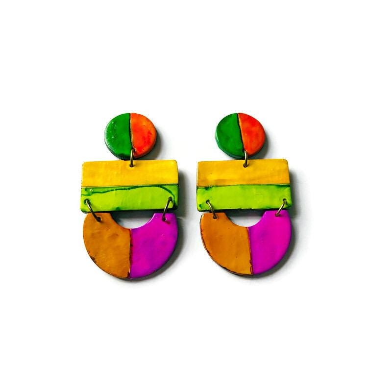 Vibrant Geometric Earrings with Stripes