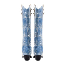 White and Denim Foldover Knee High Boots