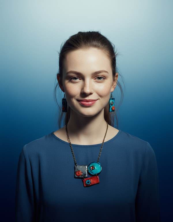 Modern Sculptural Necklace Handmade from Clay & Painted