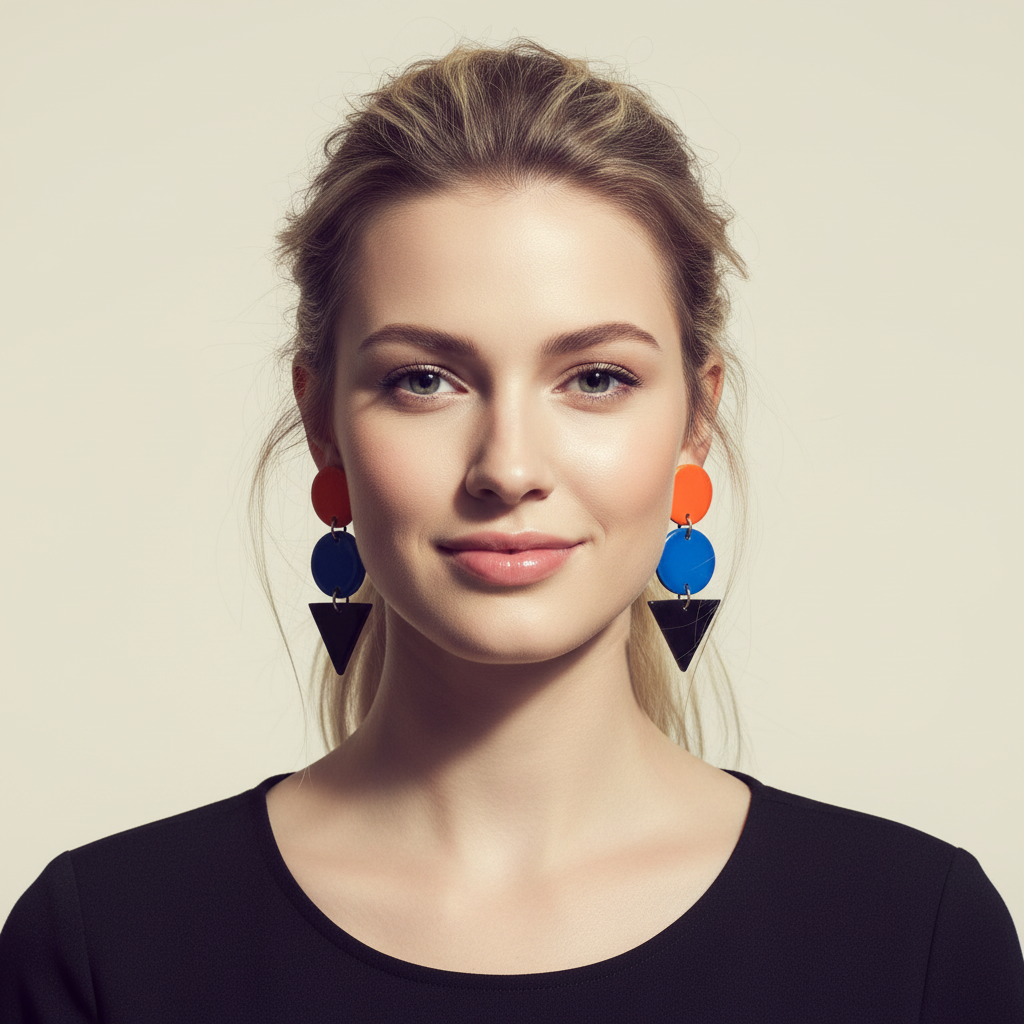 Long Statement Earrings in Tri Tone Style-0